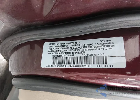 2000 Subaru Outback из США, поврежденный, VIN 4S3BH6755Y7649091